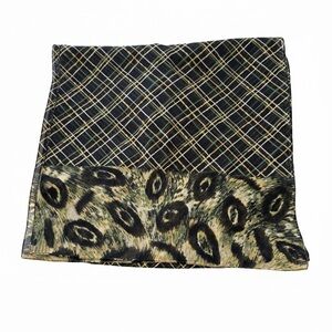 Vintage Mixed Print Long Scarf - Leopard & Plaid Chiffon